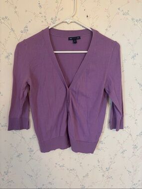GAP Lavender V-Neck Three-Quarter Sleeve Cardigan